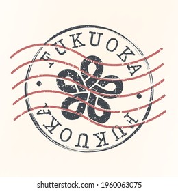 Fukuoka, Japan Stamp Postal. Silhouette Seal. Flag Passport Round Design. Vector Icon. Design Retro Travel. National Symbol.