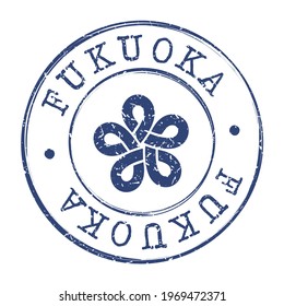 Fukuoka, Japan Stamp Postal. Silhouette Seal. Flag Passport Round Design. Vector Icon. Design Retro Travel. National Symbol.