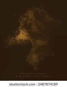 Fukuoka (Japan) street lights map. Satellite view on modern city at night. Imitation of aerial view on roads network. vector image