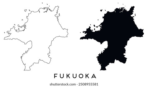 Fukuoka map outline and black silhouette vector