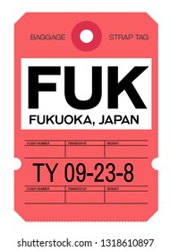 Fukuoka realistically looking airport luggage tag