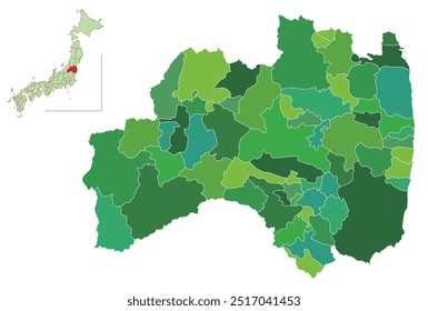 Icono verde del mapa de Fukushima Japón