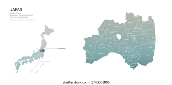 fukushima in japan map. vector map set of japan provinces. 