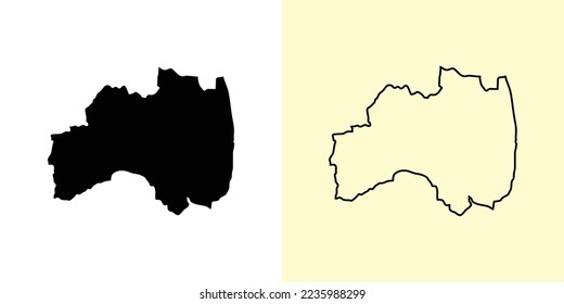 Fukushima map, Japan, Asia. Filled and outline map designs. Vector illustration