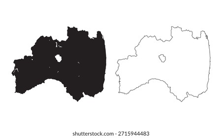Fukushima prefeitura Japão mapa silhueta preta sólida e contorno em branco
