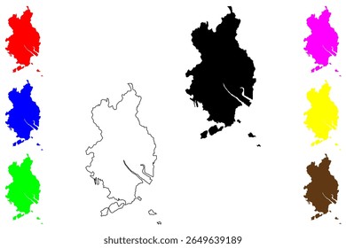 Cidade de Fukuyama (Japão, Nihon-koku ou Nippon-koku, região de Chugoku) mapa ilustração vetorial, esboço de rabisco Mapa de Fukuyama-shi