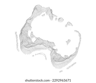 Fulaga island in 3D topography map, vector contour.