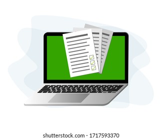 Fulfilled plan business vector illustration with laptop and documents