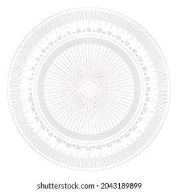 Full 360 degrees protractor - measuring instrument for measuring angles in geometry. Thin line vector illustration.