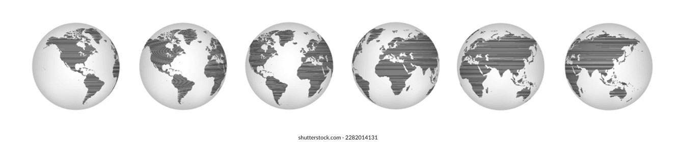 Full abarot of the Earth Globe, template for animation of the scrolling of planet earth, 3D model of the Earth Globe with islands and continents in the form of lines, 3D planet, animation, vector