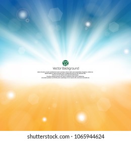 Full abstract summer of shine sunburst in nature beach background with space, illustration vector eps10