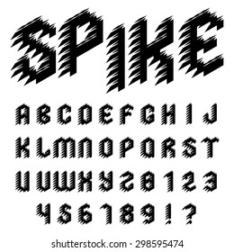 Full alphabet and numbers of spiked horror style font