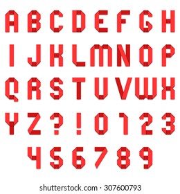 Full Alphabet Of Red Folded Paper Font