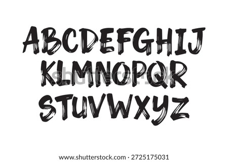 Full alphabet set in a distinctive black brush font on a clean white background, great for creative projects