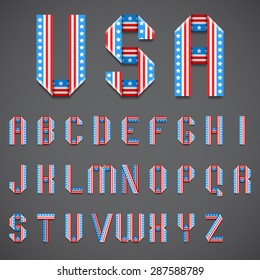 Full Alphabet Of Stylized American Flag Folded Font