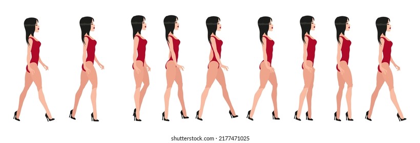 Full animation of a girl's gait in heels. Beautiful woman with a perfect figure, character for animation.Fitness model in a bikini.