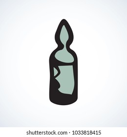 Full antidote ampulla cartridge symbol isolated on white. Web simple medic healthcare logo concept. Freehand black ink linear hand drawn emblem sketchy in retro scribble graphic style pen on paper