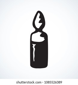 Full antidote ampulla cartridge symbol on white background. Web simple medic ui logo concept. Freehand black ink line hand drawn healthcare emblem pictogram sketch in retro engraving graphic style