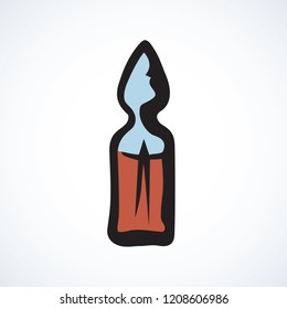 Full antidote ampulla cartridge symbol on white background. Web simple medic logo concept. Freehand black ink linear hand drawn healthcare emblem sketchy in retro scribble graphic style pen on paper