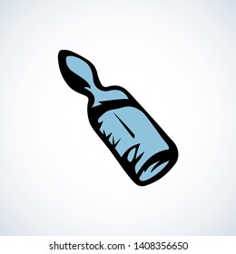 Full antidote ampulla cartridge symbol isolated on white background. Web simple medic ui logo concept. Freehand black ink linear hand drawn emblem sketchy in retro scribble graphic style pen on paper