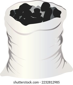 Full bag of coal. Extraction of minerals. Manual labor. Vector illustration.