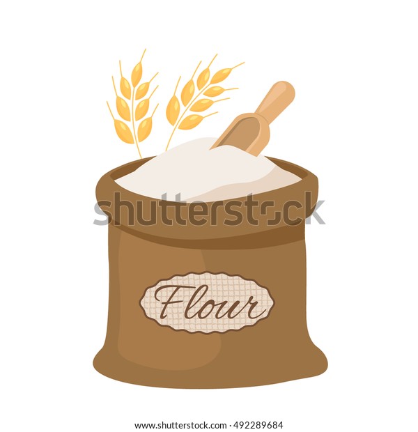 小麦粉を詰めた袋と小麦の耳 白い背景に平らなベクターイラスト のベクター画像素材 ロイヤリティフリー