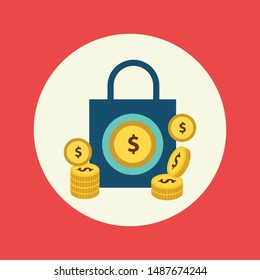 Full bag of money dollar banknotes cash on stack on white background vector illustration