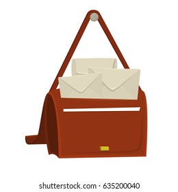 Full bag of the postman with mail, post and paper sheet