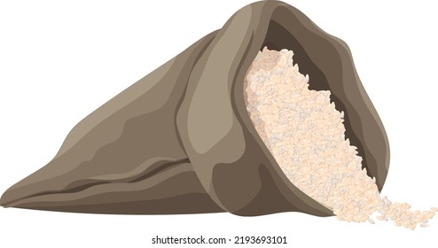 Full bag of rice. Open canvas sack icon isolated on white background