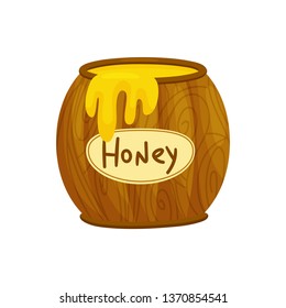 Full barrel of honey. Open barrel full of honey. Vector illustration on white background.