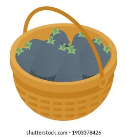 Full basket eggplants icon. Isometric of full basket eggplants vector icon for web design isolated on white background