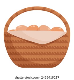 Full basket of eggs icon cartoon vector. Farmer village. Agricultural commerce