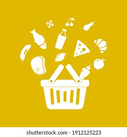 Full Basket Of Food, Grocery Shopping, Special Offer, Vector Line Icon Design