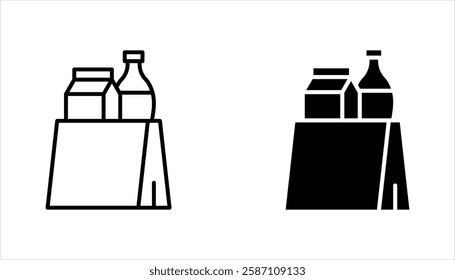 Full basket of food, grocery shopping icon set, special offer, vector illustration on white background