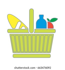 Full basket of food vector icon 