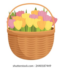 Full basket of tulips icon cartoon vector. Sticker plant. Design forest print