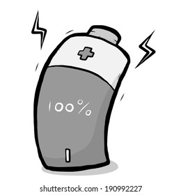 full battery / cartoon vector and illustration, grayscale, hand drawn style, isolated on white background.