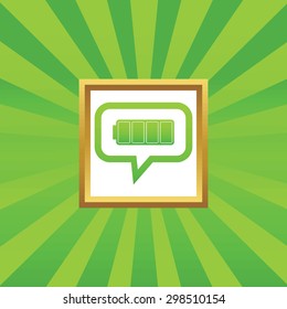 Full battery in chat bubble, in golden frame, on green abstract background