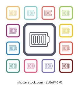 full battery flat icons set. Open colorful buttons 