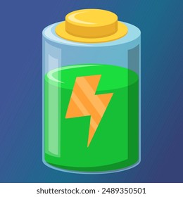 Full battery gaming icon. Vector illustration of a full energy, green sign.