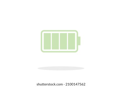 Full battery, green color with shadow below on white background, vector size, modern illustration.