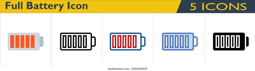 Full Battery icon with 5 styles (outline, color lineal, color outline, solid and color)