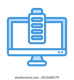 Full battery icon displayed on a computer monitor screen, suitable for technology concepts, energy efficiency, power management, and digital concepts.