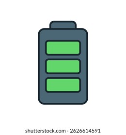 Full Battery Icon in Flat Style with Minimalist Design and Soft Green Color Accents