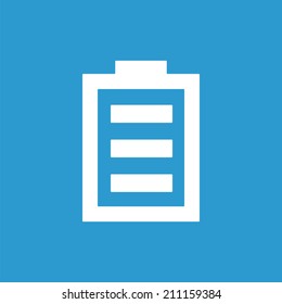 full battery icon, isolated, white on the blue background. Exclusive Symbols 