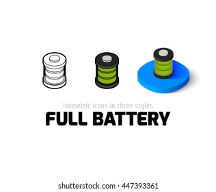 Full battery icon, vector symbol in flat, outline and isometric style