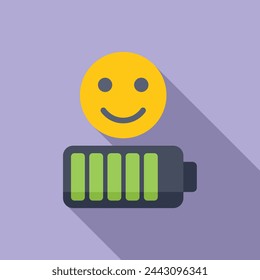 Full battery level emoji icon flat vector. Grin excellent. Star button rank