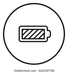 Full battery line icon in circle, line icons, black outline.