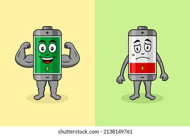 Full Battery And Low Battery Cartoon Illustration Vector Design