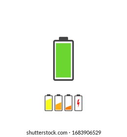Full battery and low battery set on white isolated background.